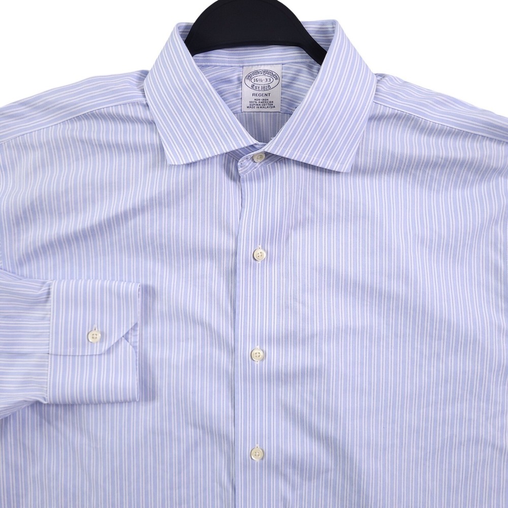 Brooks Brothers Dress Shirt 16.5 33 Regent Fit Non Iron Supima Blue White Stripe